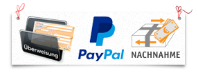 Zahlungsmethoden: Überweisung, PayPal, Nachnahme